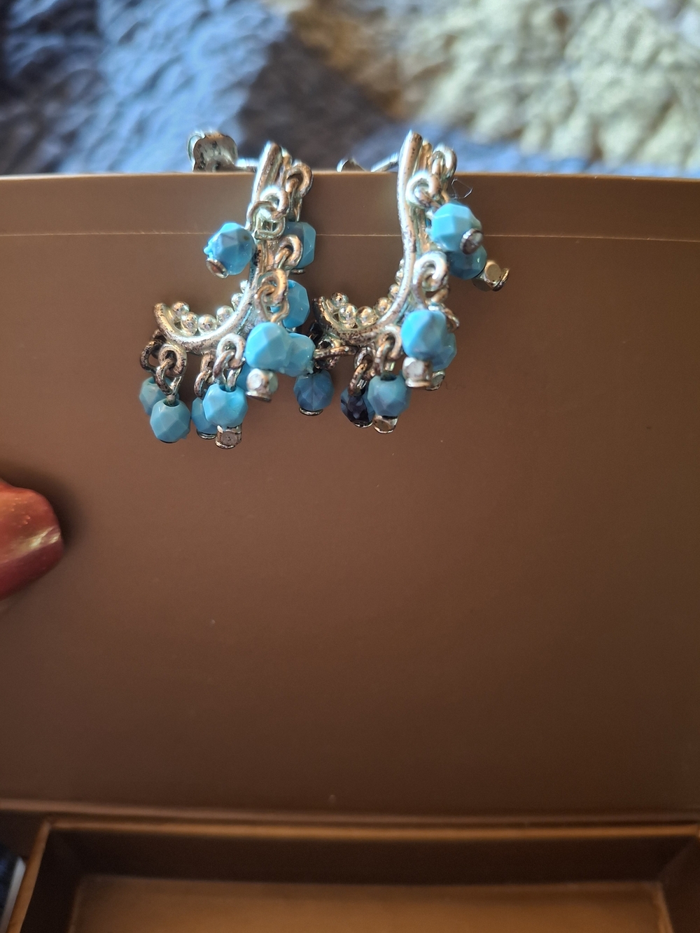 Avon Silver-Tone Earrings with Turquoise Beads